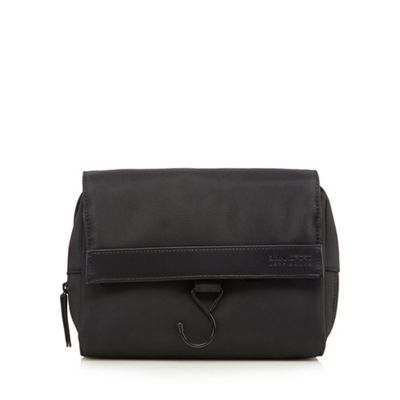 Black two compartment hanging wash bag